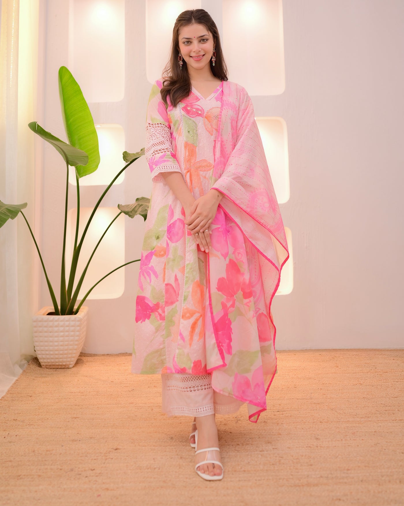 Gulbahar Pakistani Schiffli Floral A Line Suit