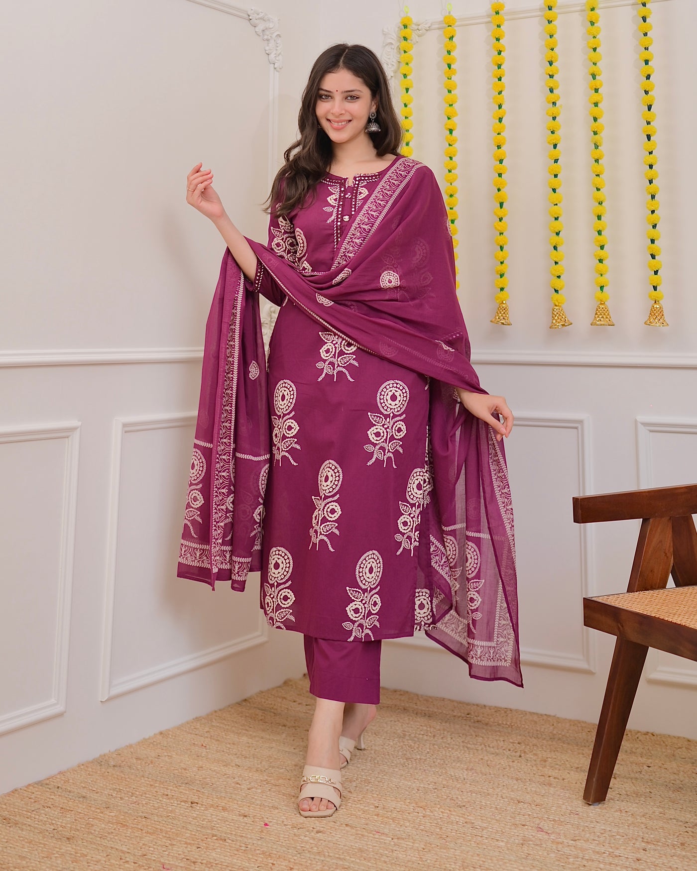 Magenta Premium Cotton Mirror Suit