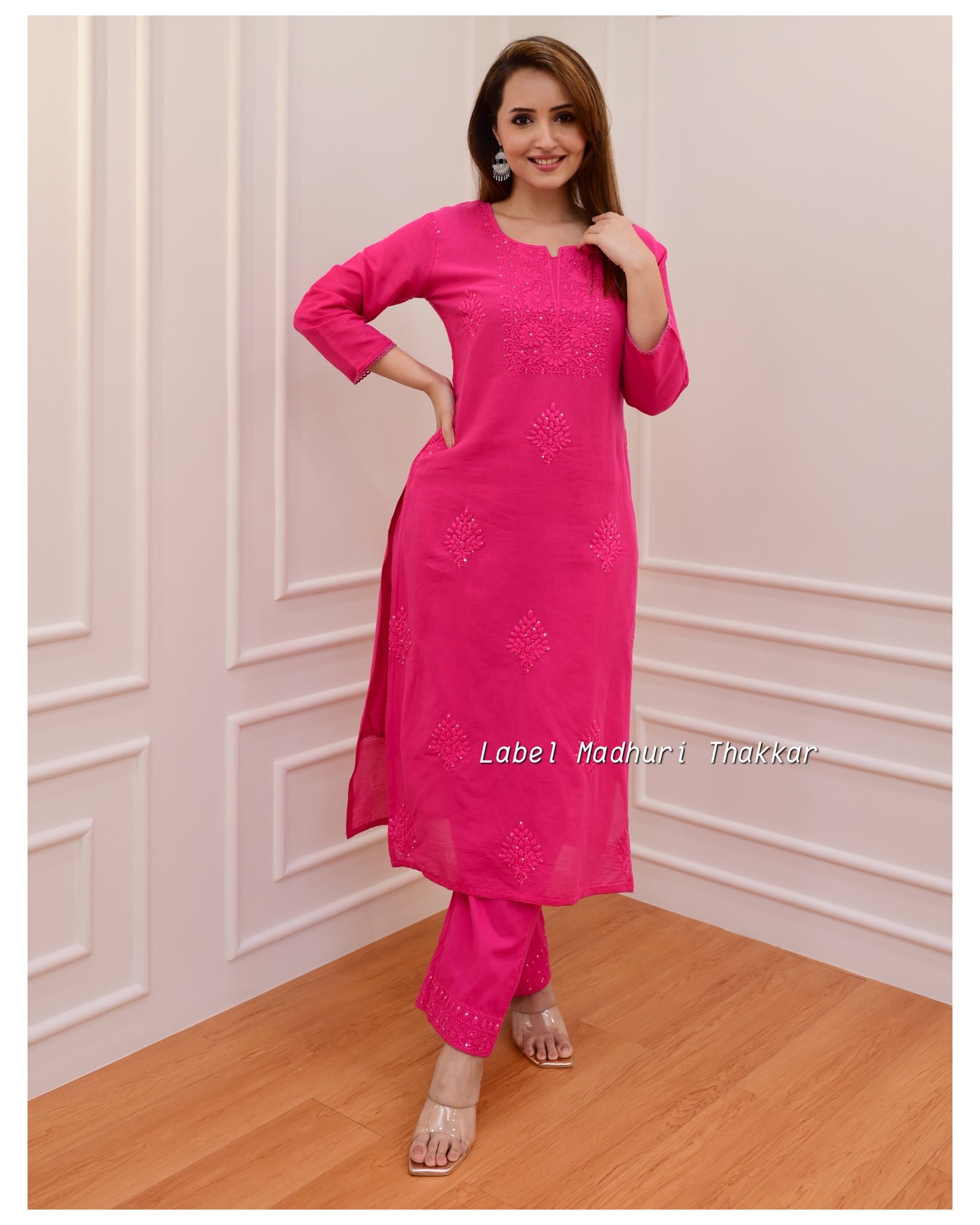 Rani Pink Cotton Chikankari Kurta Set