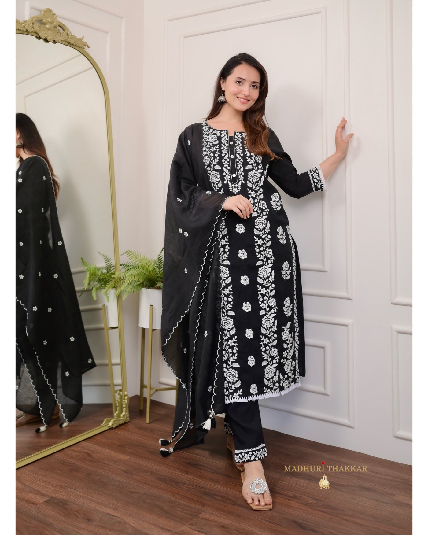 Black Chikankari Mul Cotton Suit