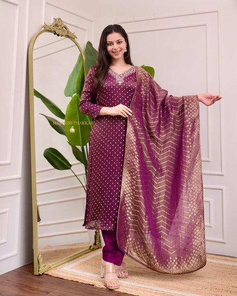 Cream Handwork Shimmer Jacquard Festive Salwar Suit