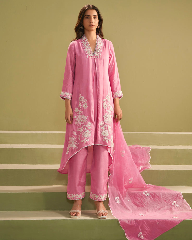 Pink Blush Bloom Threaded Muslin Suit