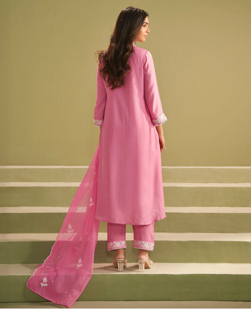 Pink Blush Bloom Threaded Muslin Suit