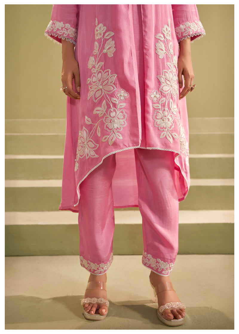 Pink Blush Bloom Threaded Muslin Suit
