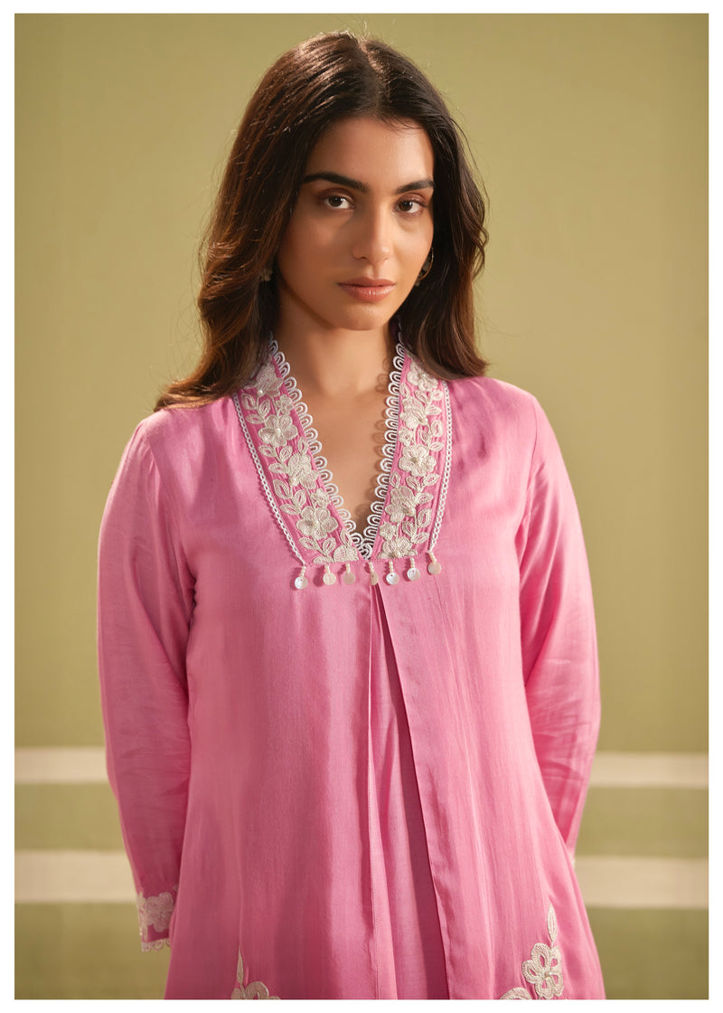 Pink Blush Bloom Threaded Muslin Suit