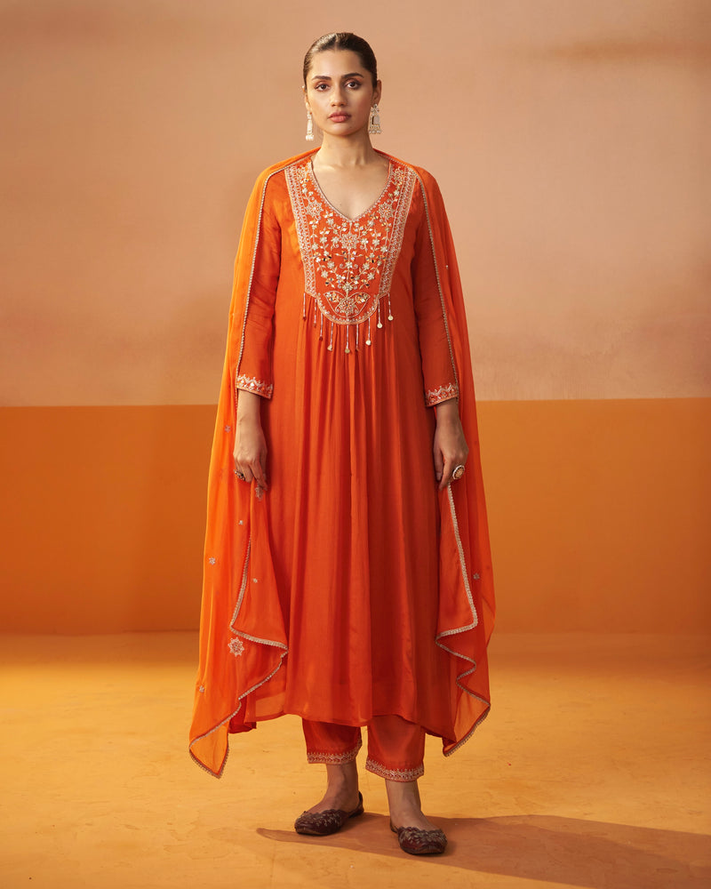 Citrus Shine Chinnon Handwork A Line Festive Suit