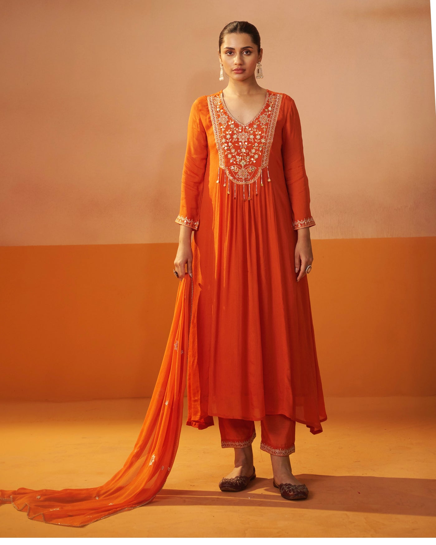 Citrus Shine Chinnon Handwork A Line Festive Suit