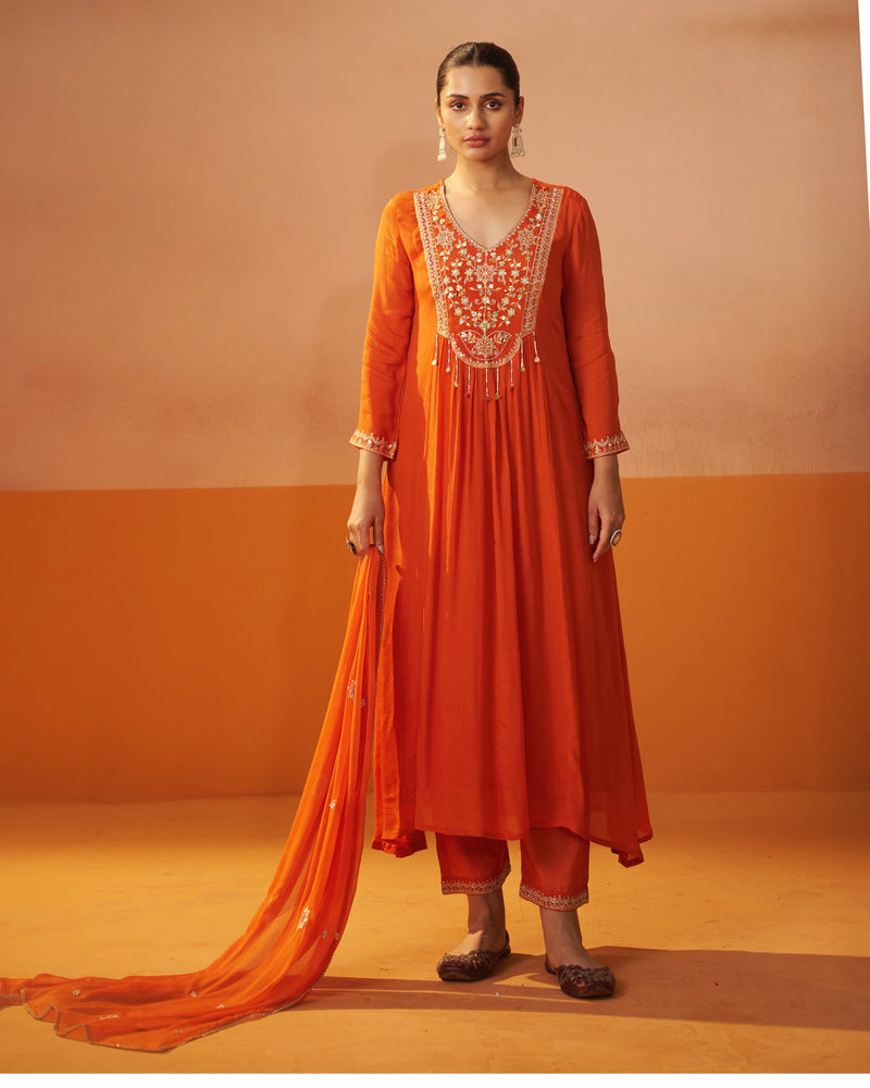 Citrus Shine Chinnon Handwork A Line Festive Suit