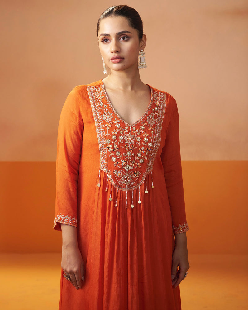 Citrus Shine Chinnon Handwork A Line Festive Suit