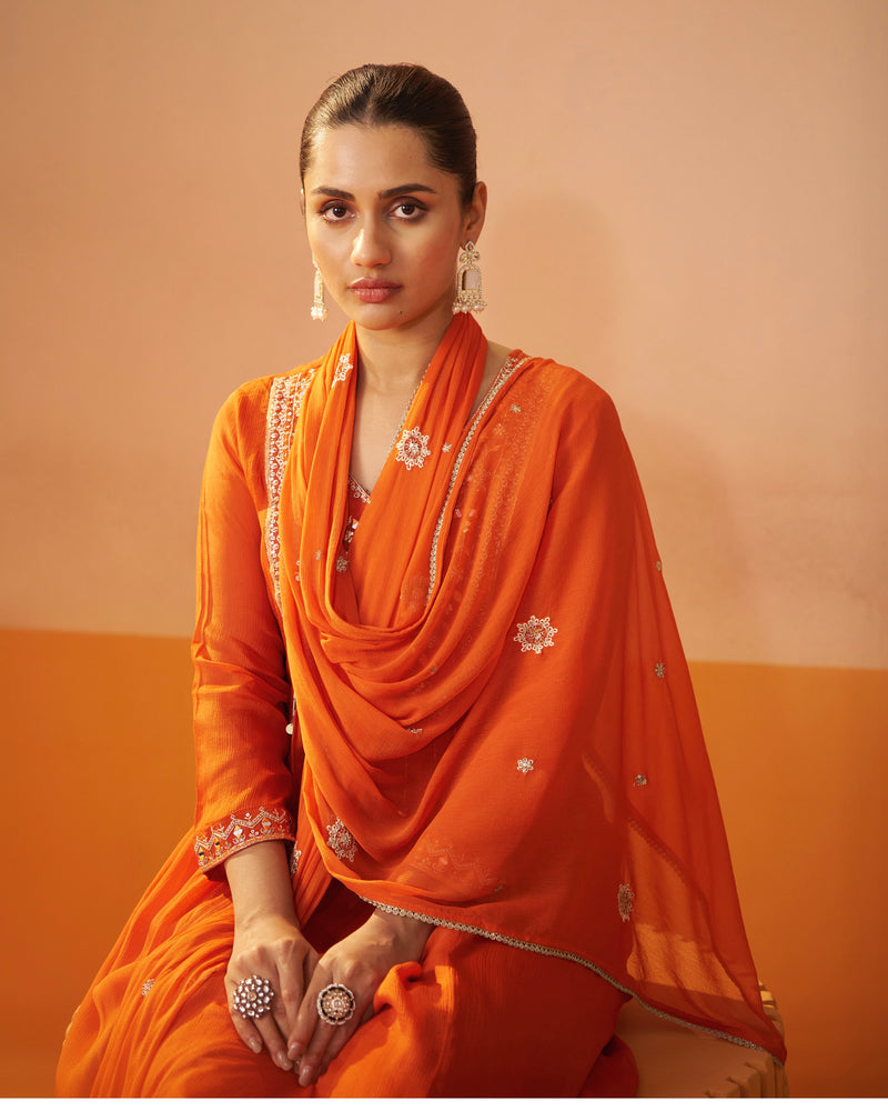 Citrus Shine Chinnon Handwork A Line Festive Suit