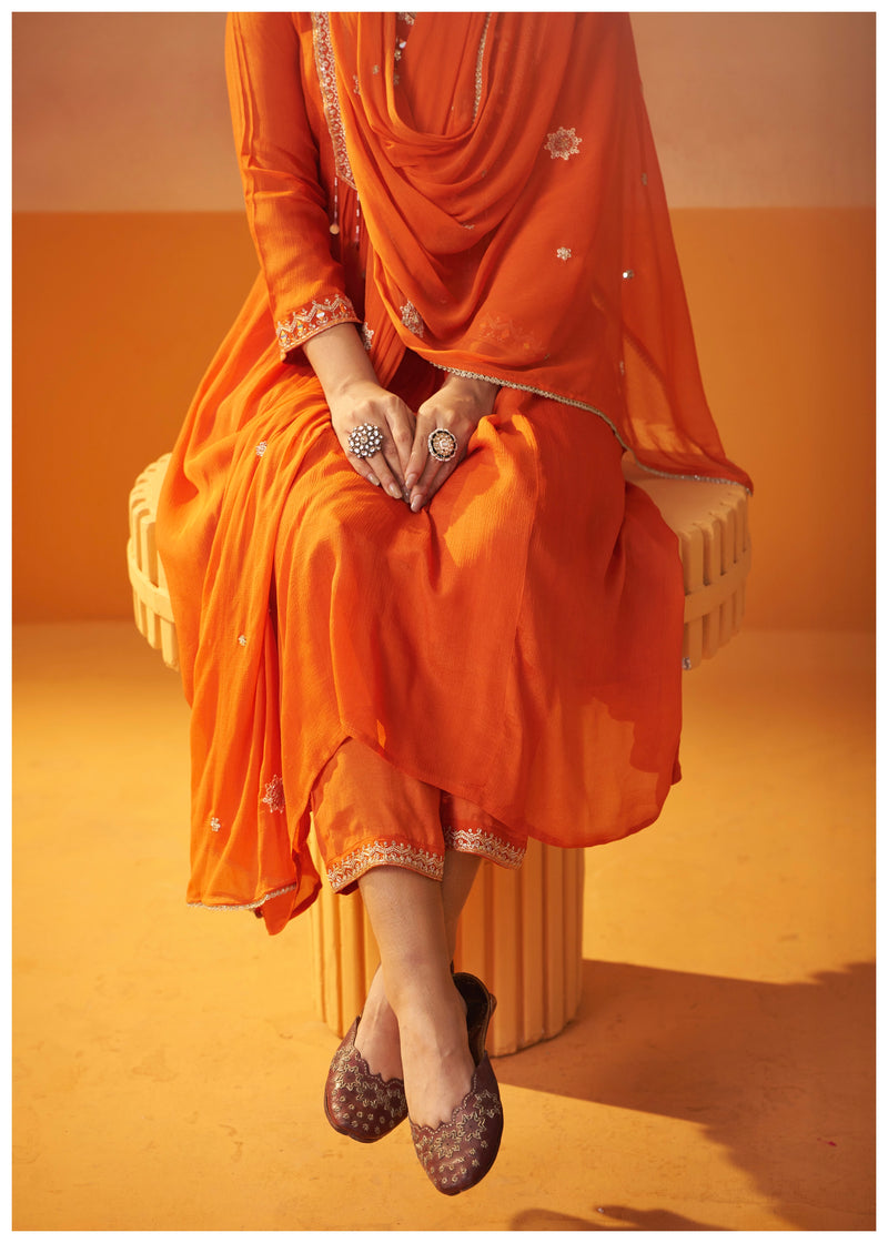 Citrus Shine Chinnon Handwork A Line Festive Suit