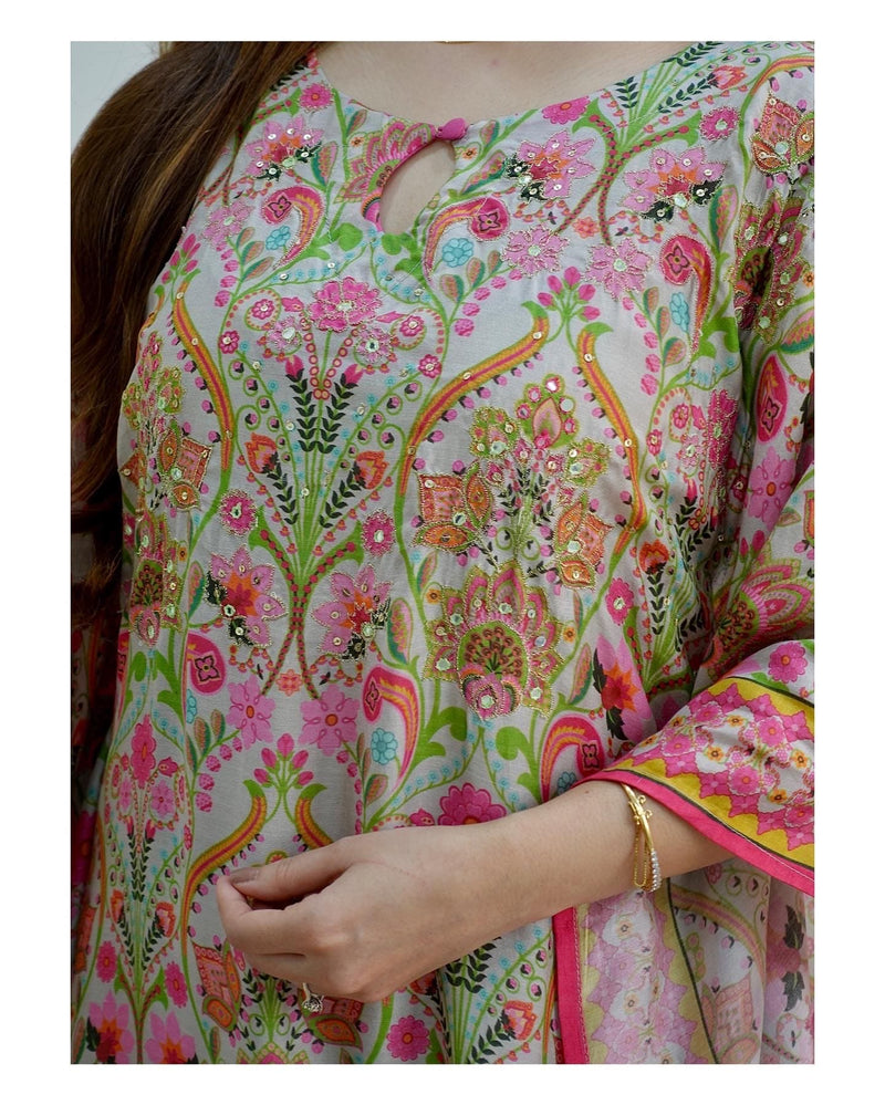 Floral Muslin Embroidered Kaftan