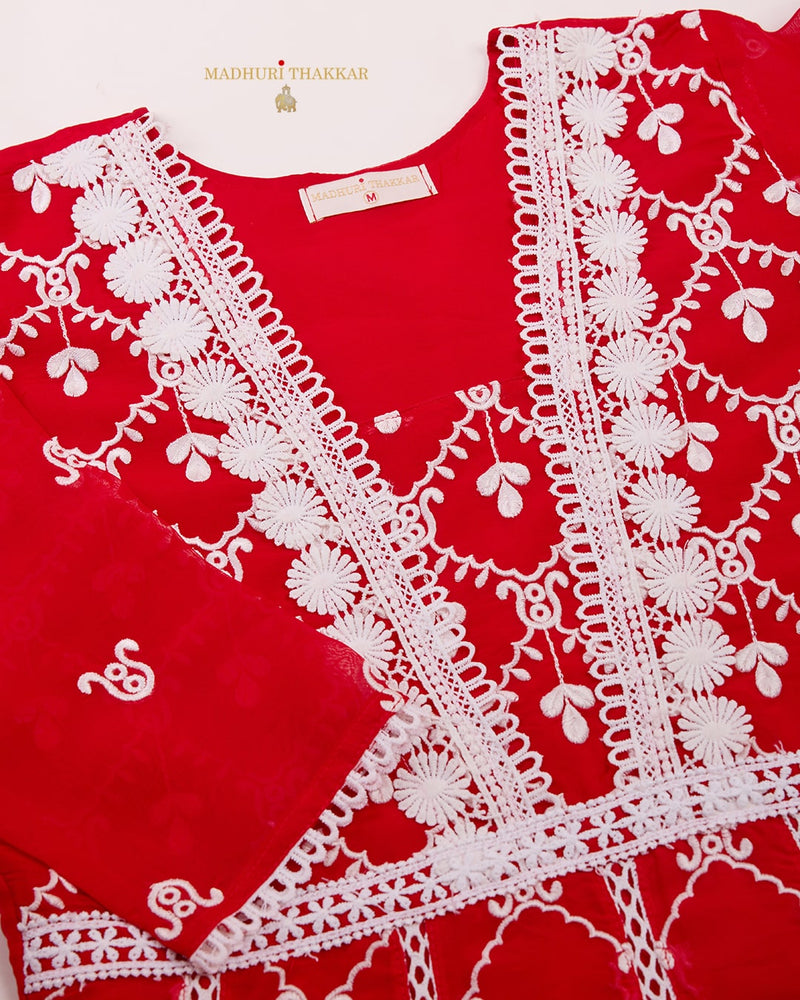 Red Organza Schiffli Anarkali