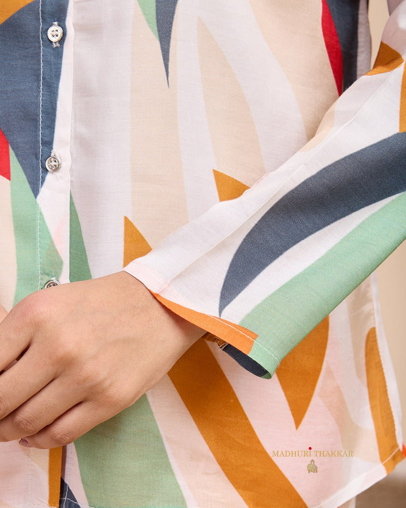 Ivory Multi Abstract Muslin Co-ord