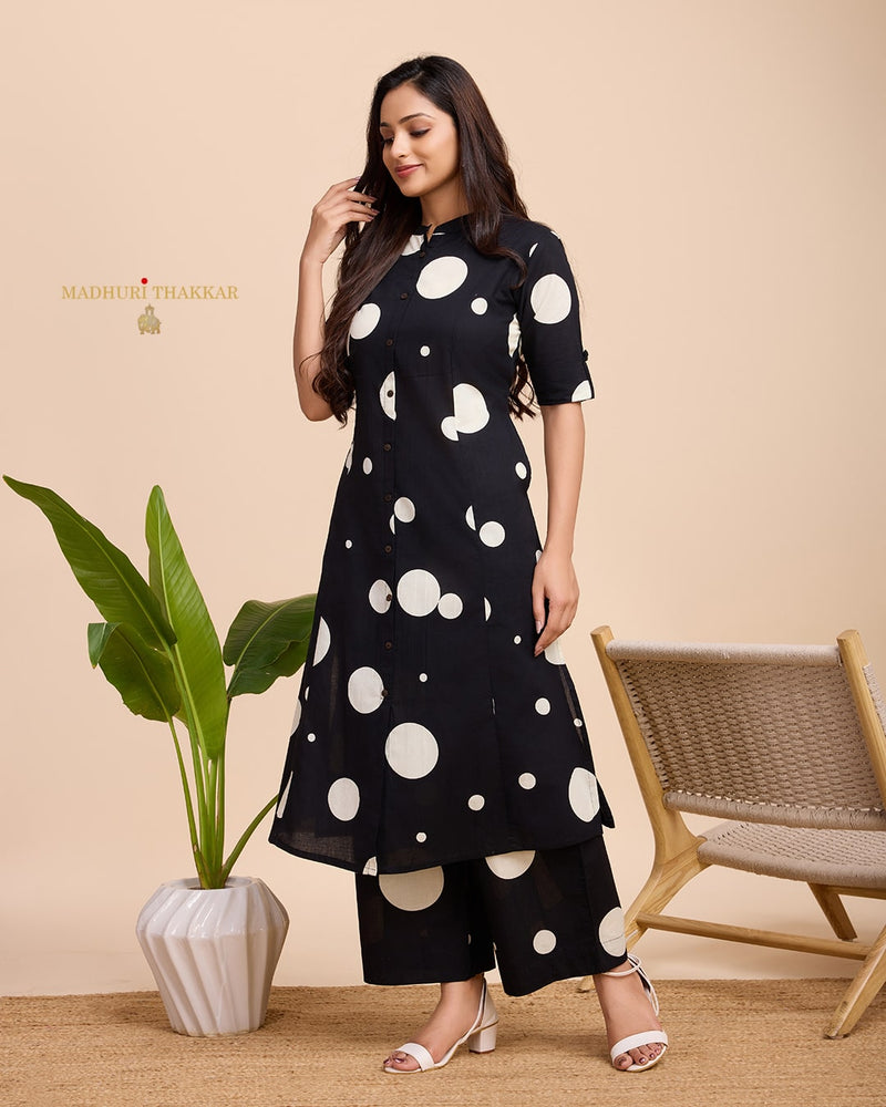 Black Polka Dots Cotton Kurta Set