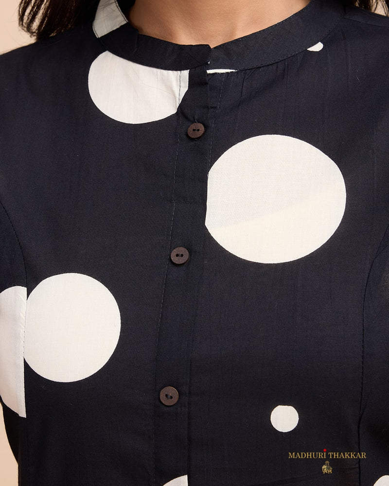 Black Polka Dots Cotton Kurta Set