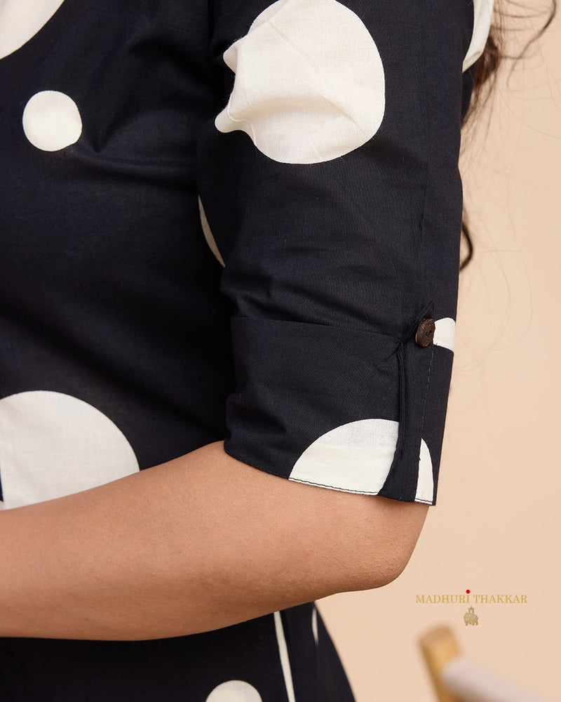 Black Polka Dots Cotton Kurta Set