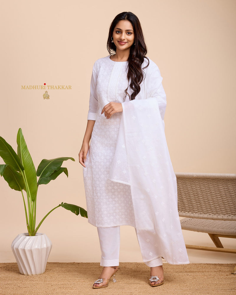 White Lucknowi Suit Set