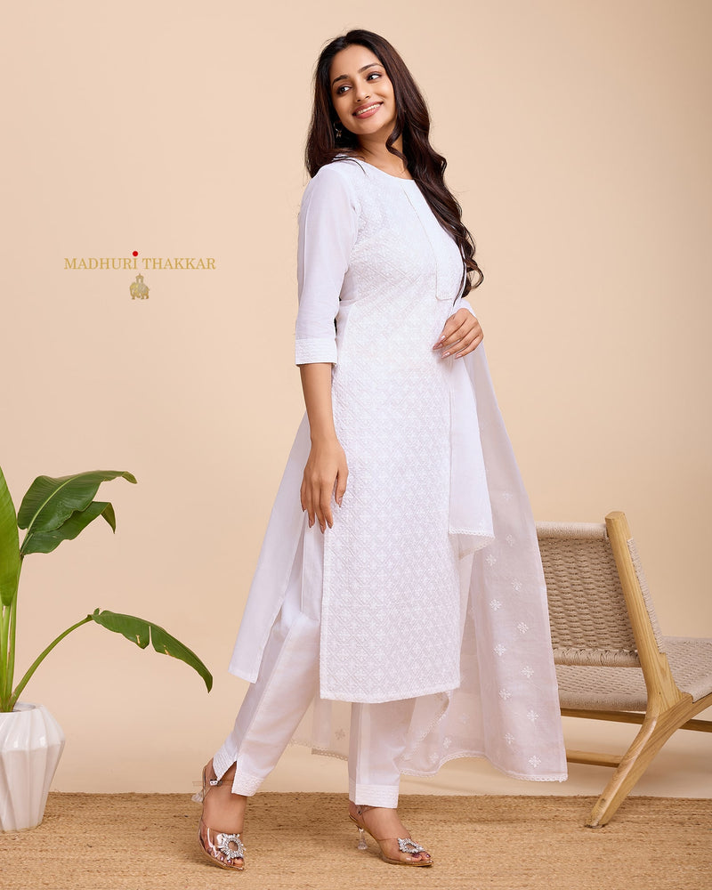 White Lucknowi Suit Set