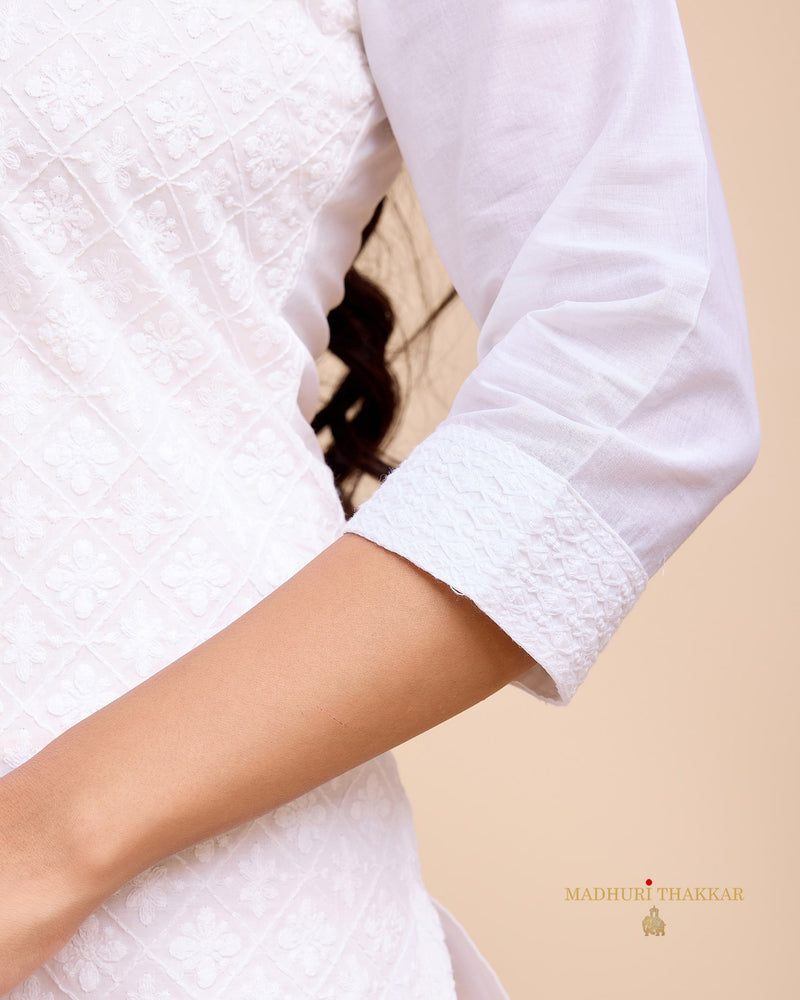 White Lucknowi Suit Set