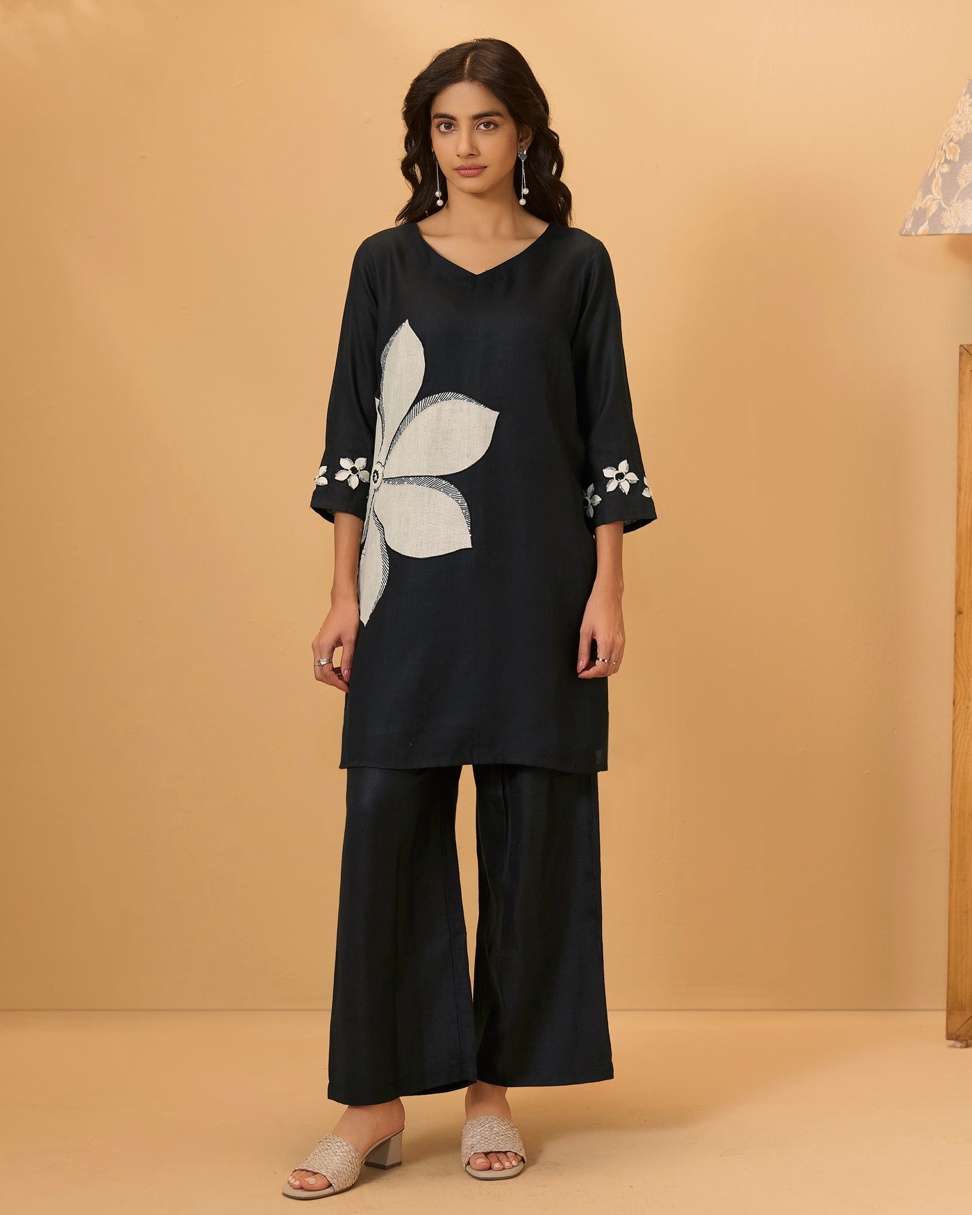 Monochrome Bloom Edit Threadwork Linen Co-ord