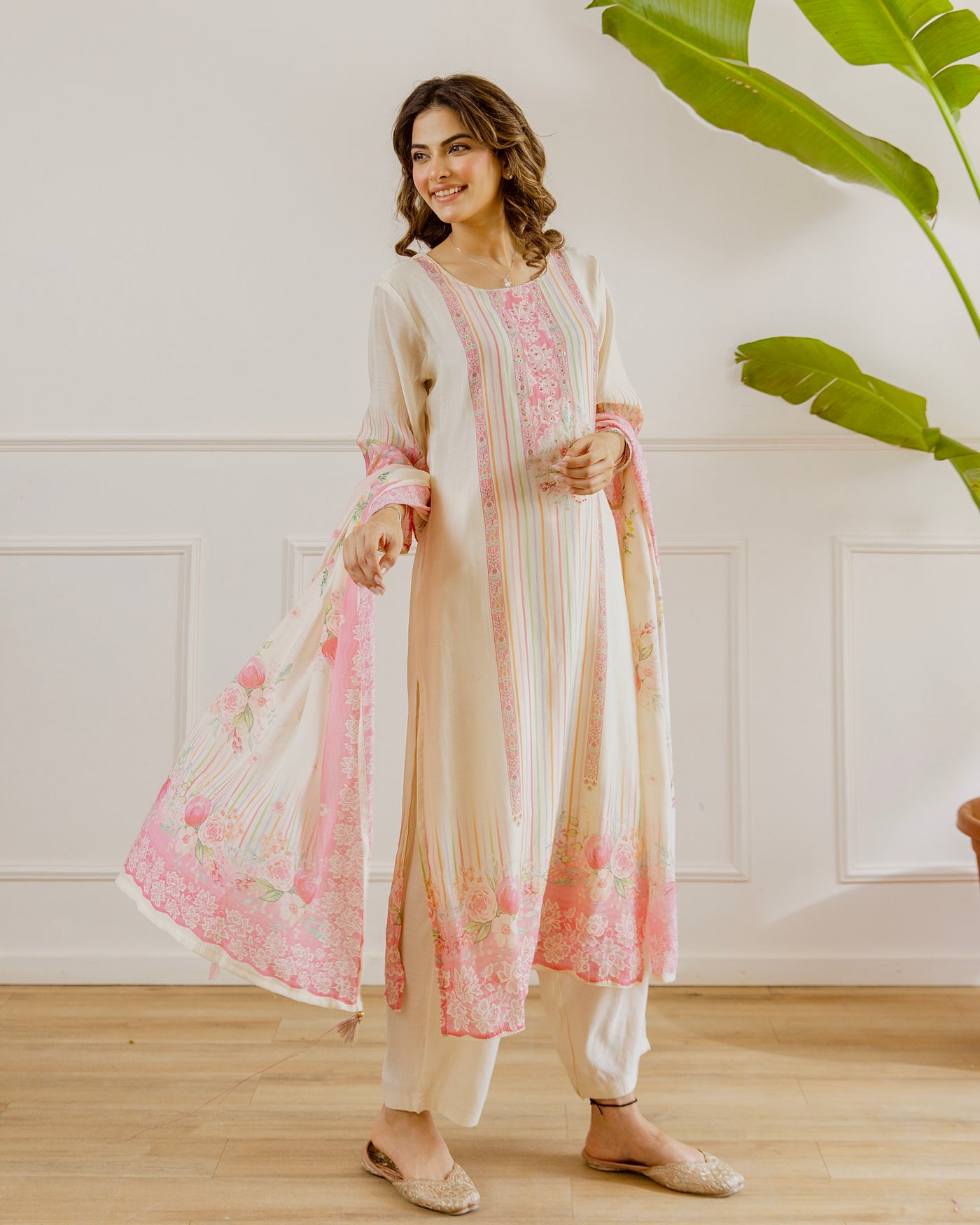 Blush Bloom Petals Mul Chanderi Suit