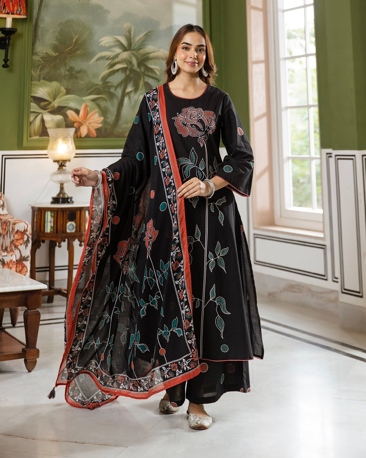 Black Gulbahar Premium Cotton A Line Suit