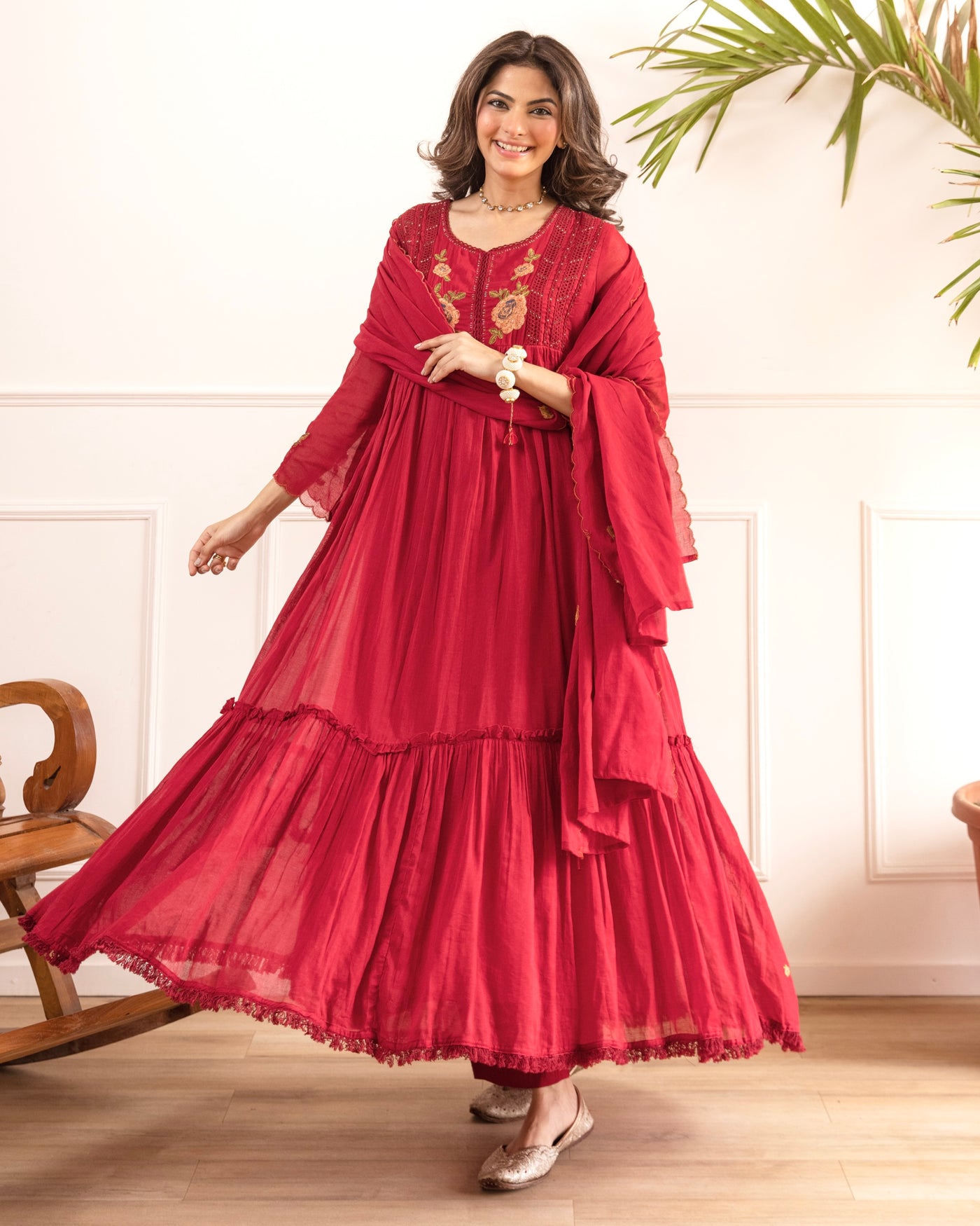 Ruby Ruhani Mul Cotton Threadwork A Line Suit