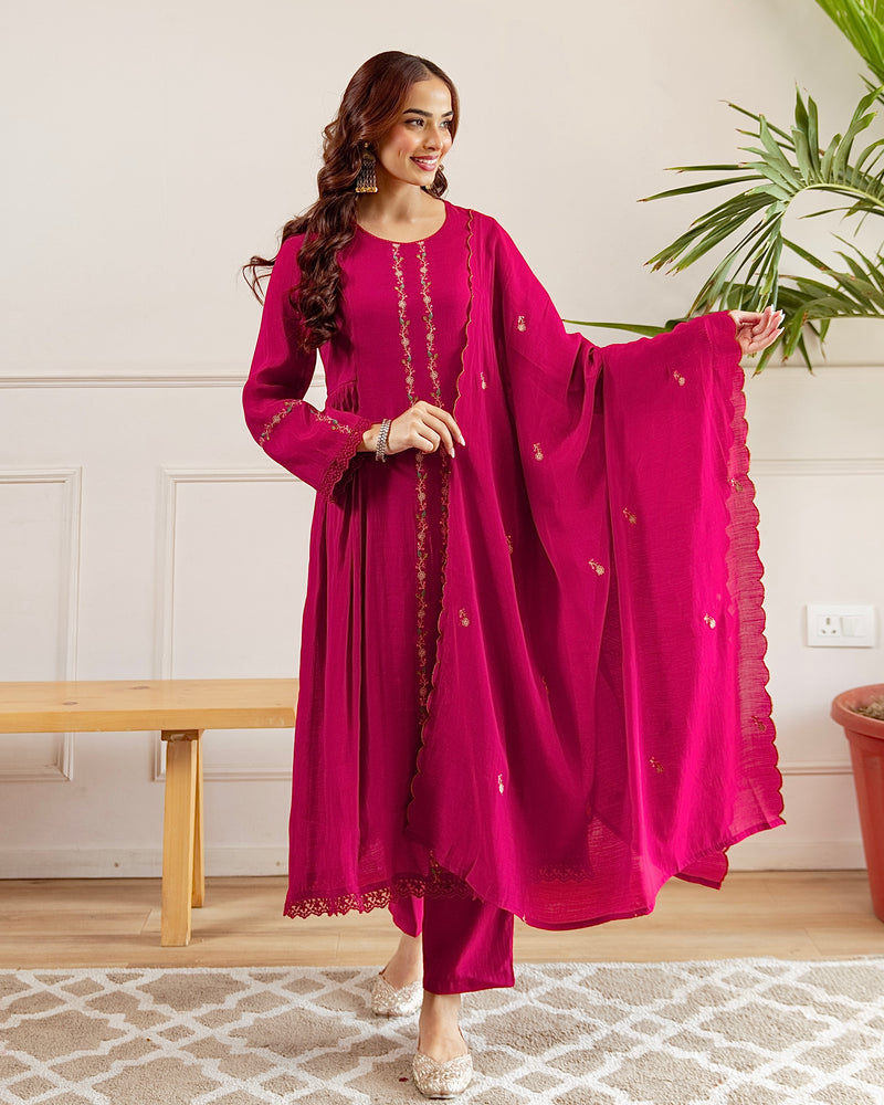 Ruhani Rani A Line Threadwork Mul Chanderi Suit