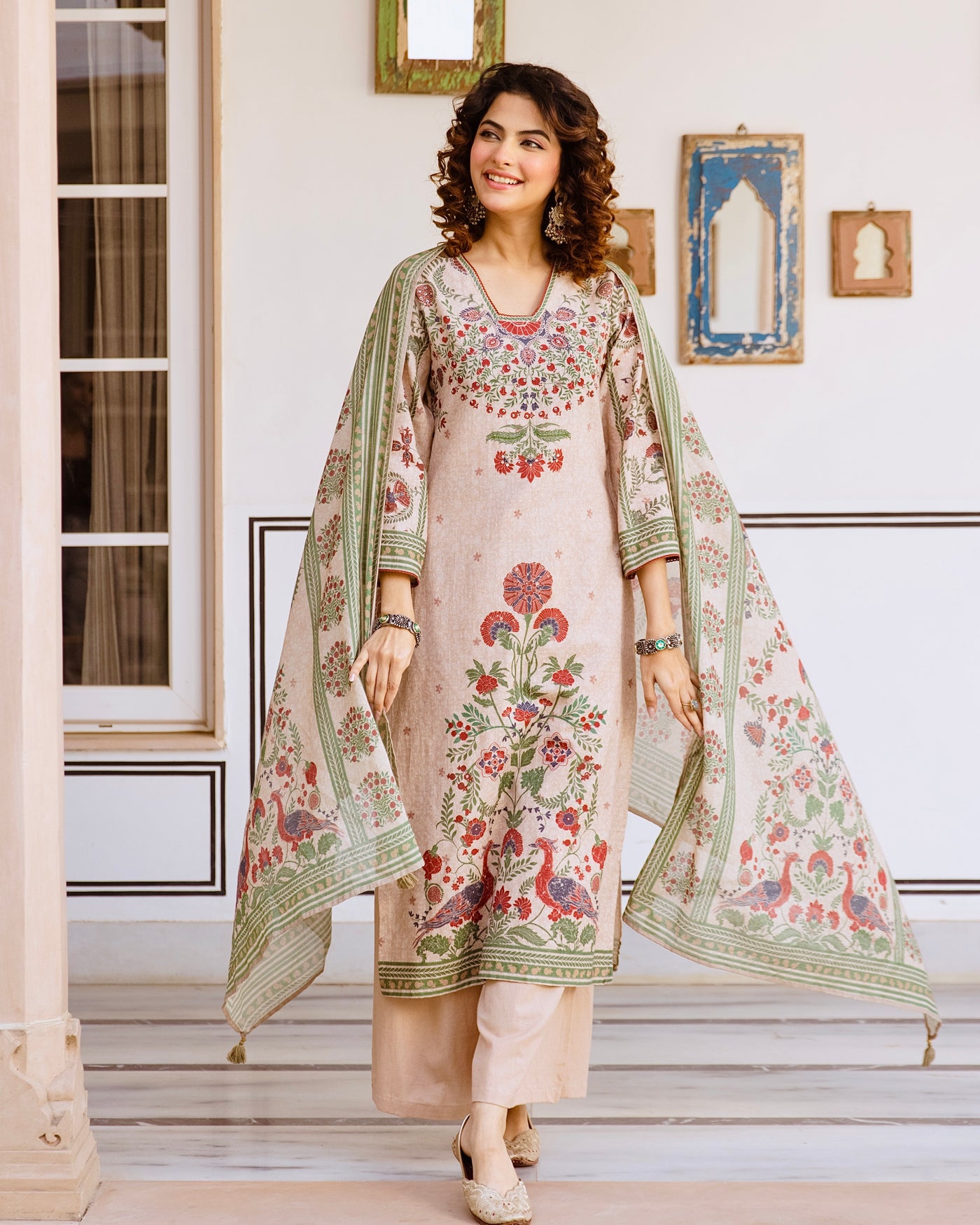 Blush Beige Roshan Baagh Cotton Suit