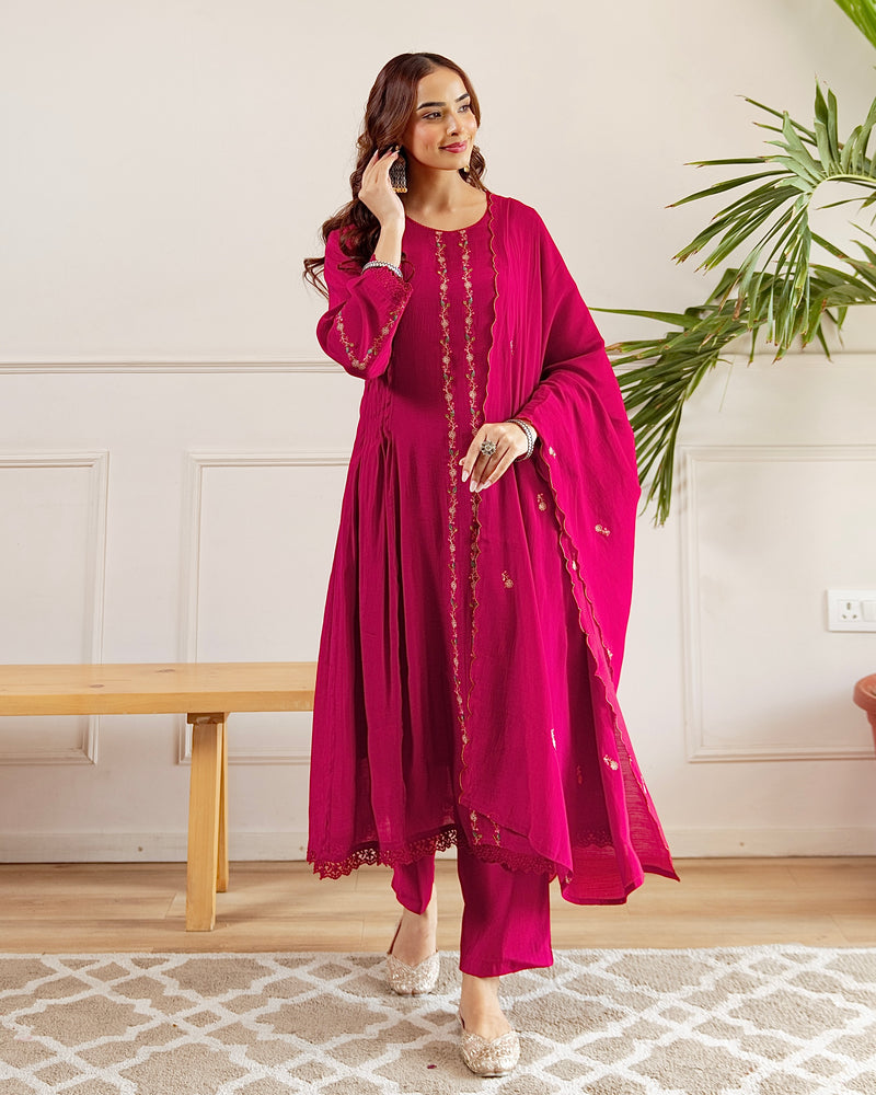 Ruhani Rani A Line Threadwork Mul Chanderi Suit