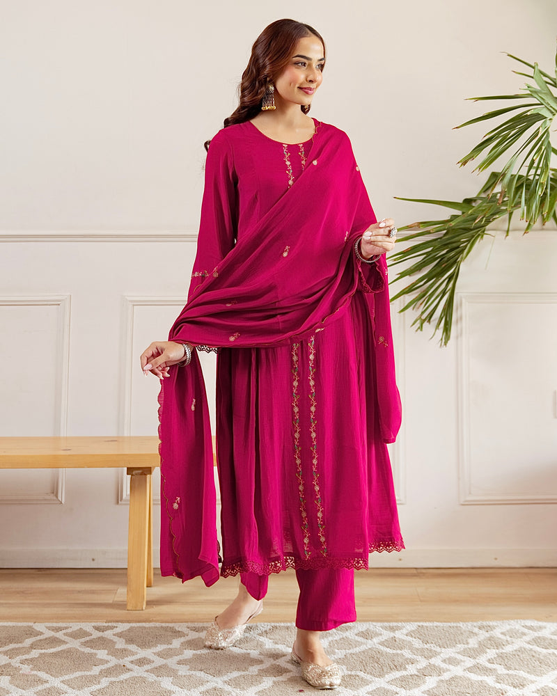 Ruhani Rani A Line Threadwork Mul Chanderi Suit