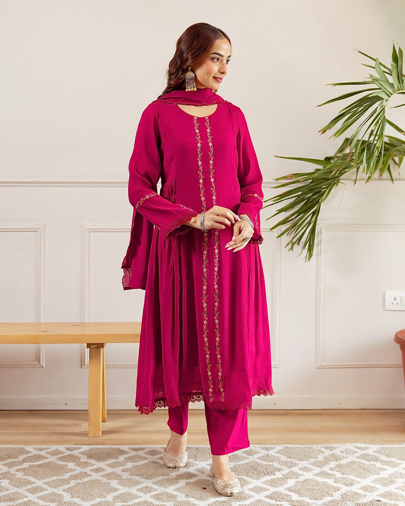 Ruhani Rani A Line Threadwork Mul Chanderi Suit
