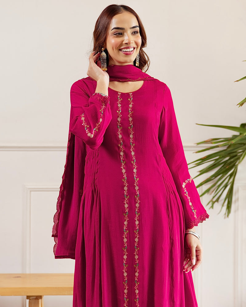 Ruhani Rani A Line Threadwork Mul Chanderi Suit