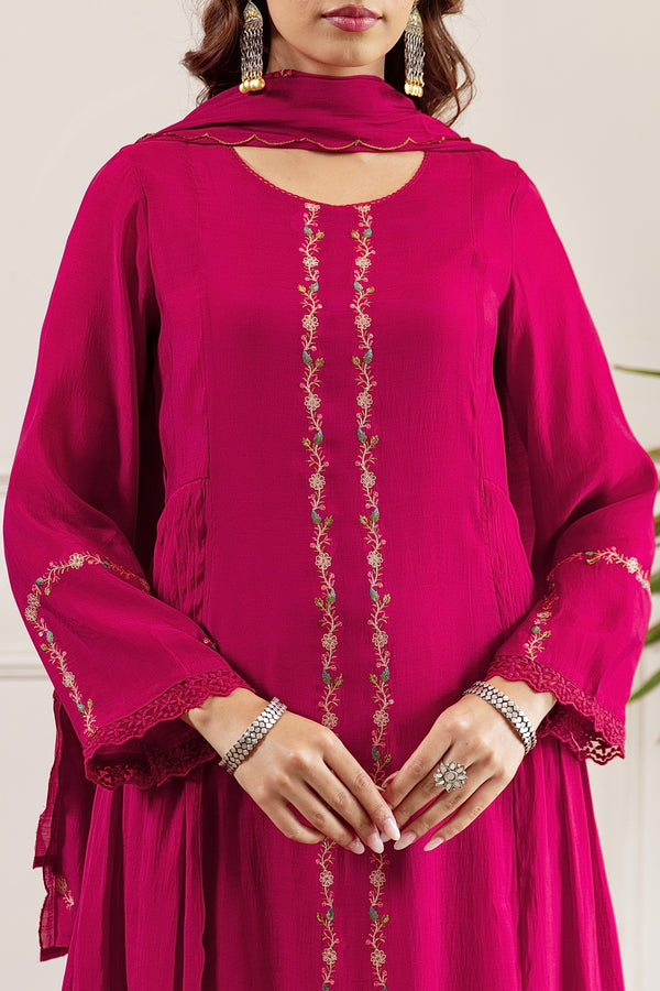 Ruhani Rani A Line Threadwork Mul Chanderi Suit