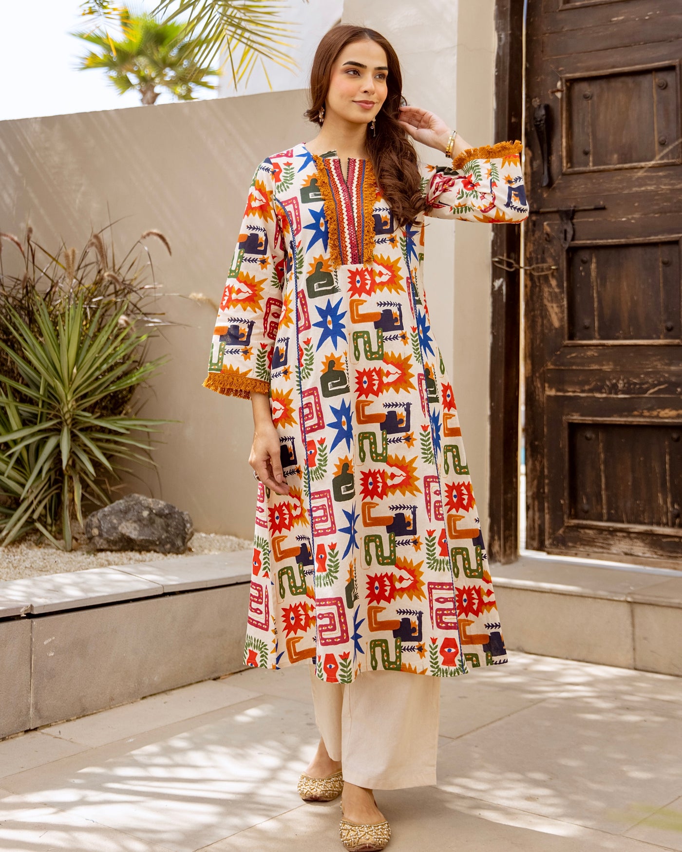 Sunburst Boho Chic A Line Cotton Kurta Set