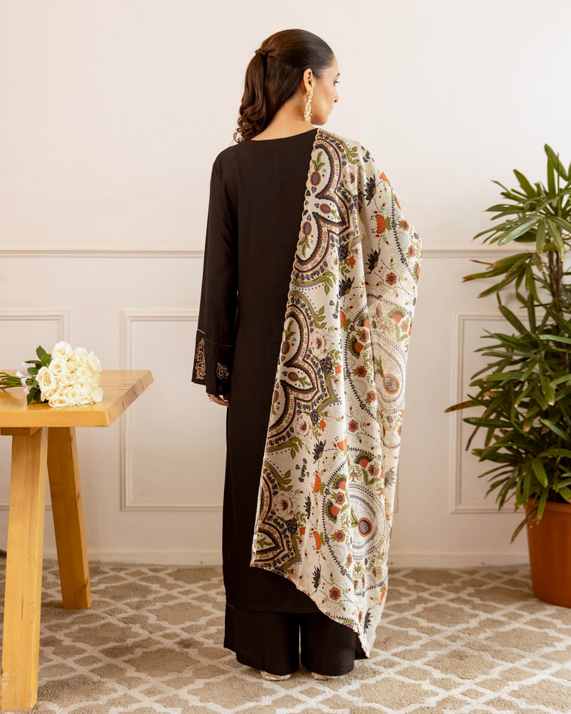 Black Blossom Mist Threadwork Cotton Suit