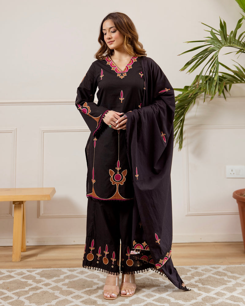 Black Meher Threadwork Cotton Suit