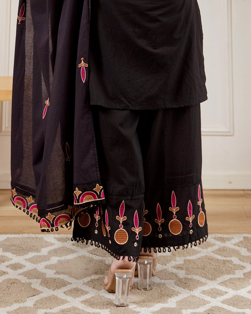 Black Meher Threadwork Cotton Suit