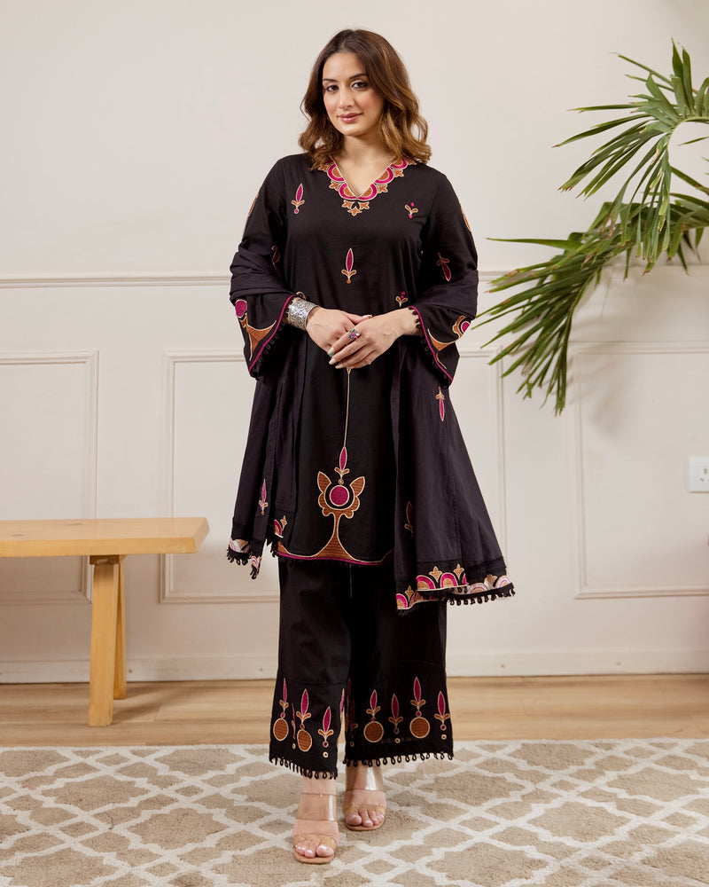 Black Meher Threadwork Cotton Suit