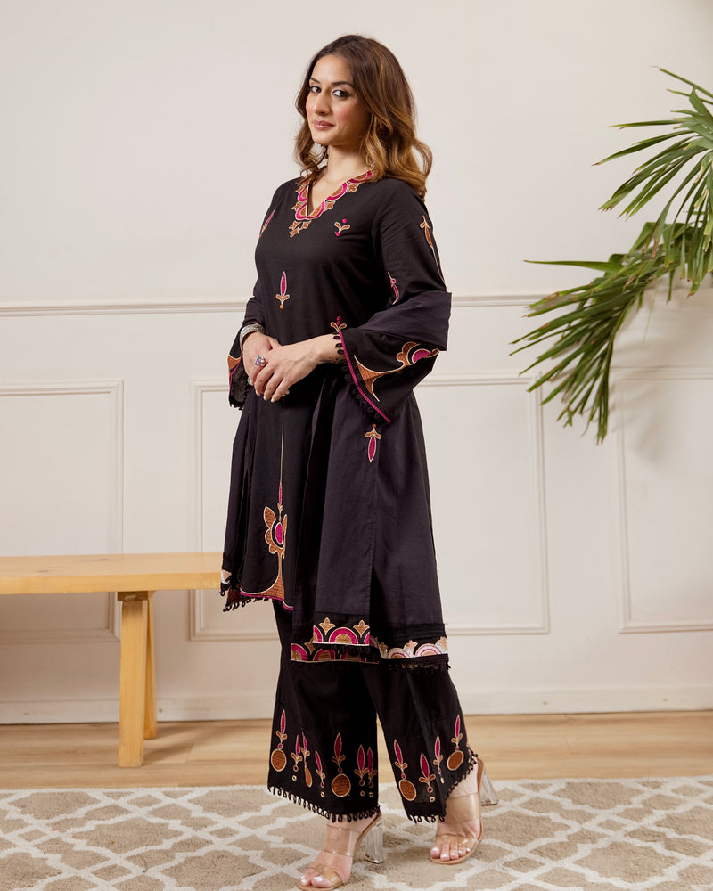 Black Meher Threadwork Cotton Suit