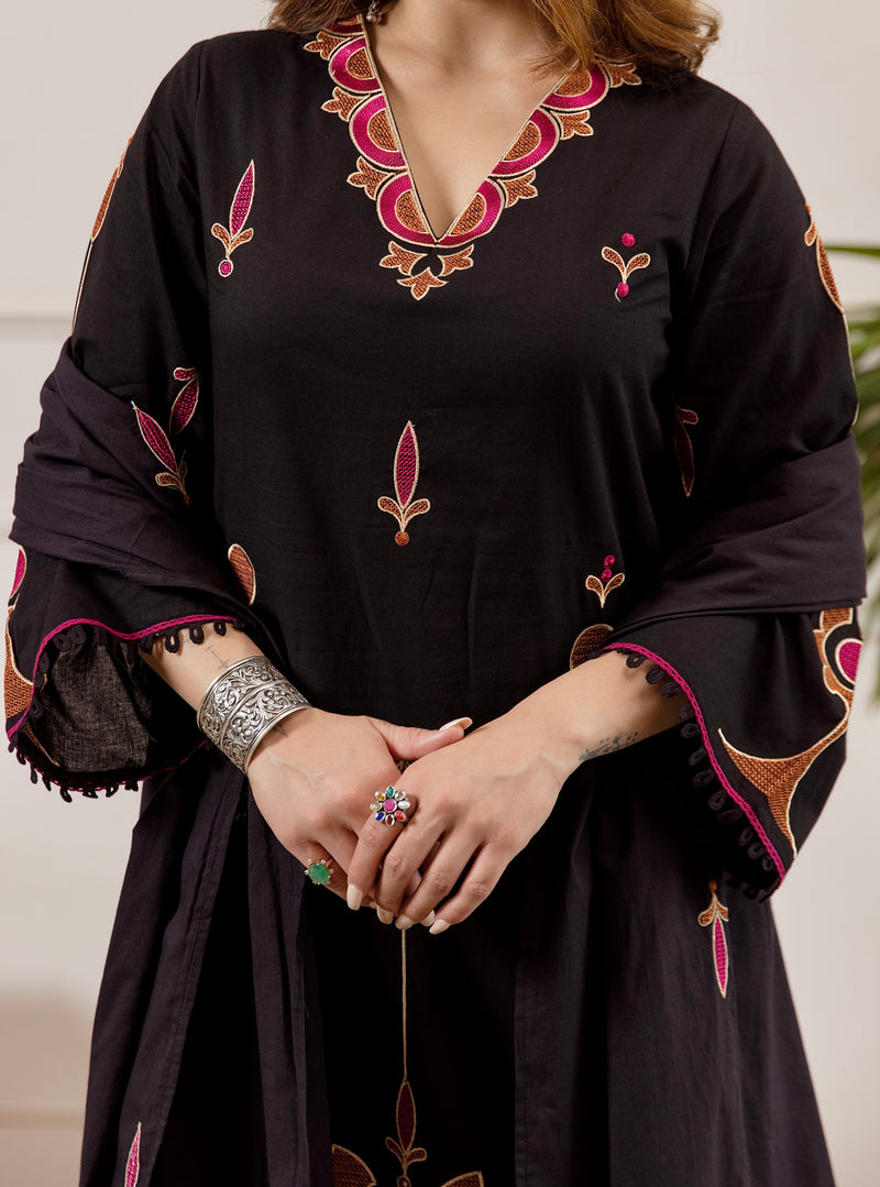 Black Meher Threadwork Cotton Suit