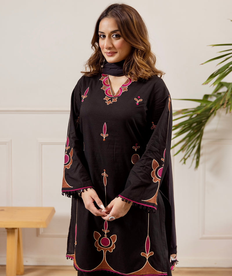 Black Meher Threadwork Cotton Suit
