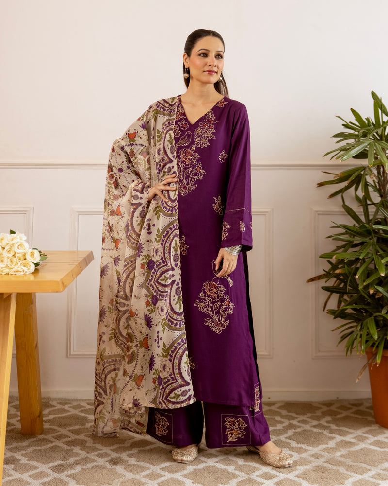 Mulberry Bloom Mist Threadwork Cotton Suit