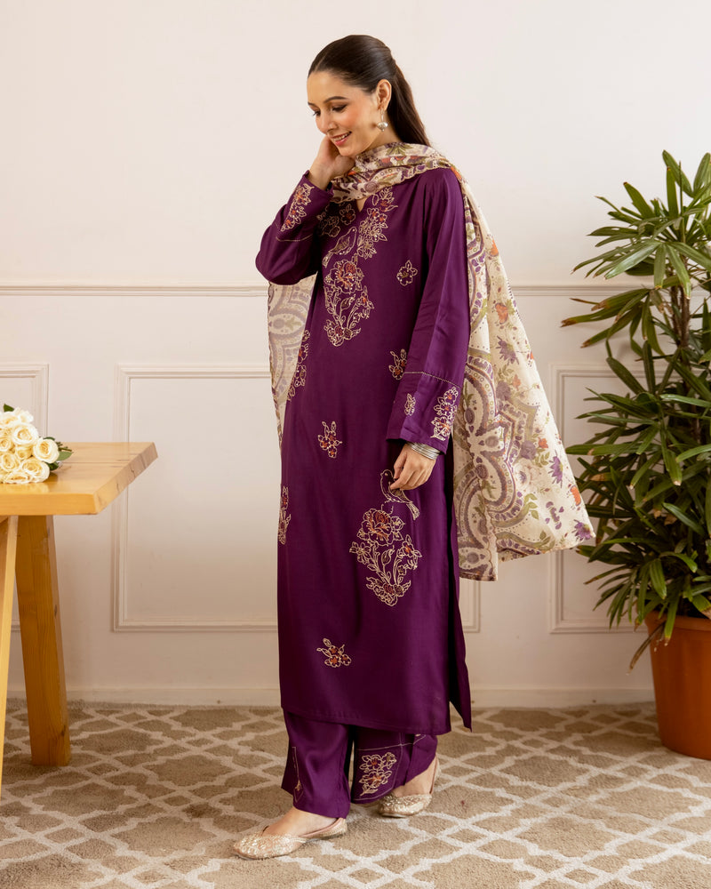 Mulberry Bloom Mist Threadwork Cotton Suit