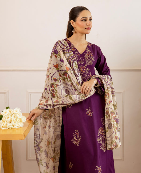 Mulberry Bloom Mist Threadwork Cotton Suit