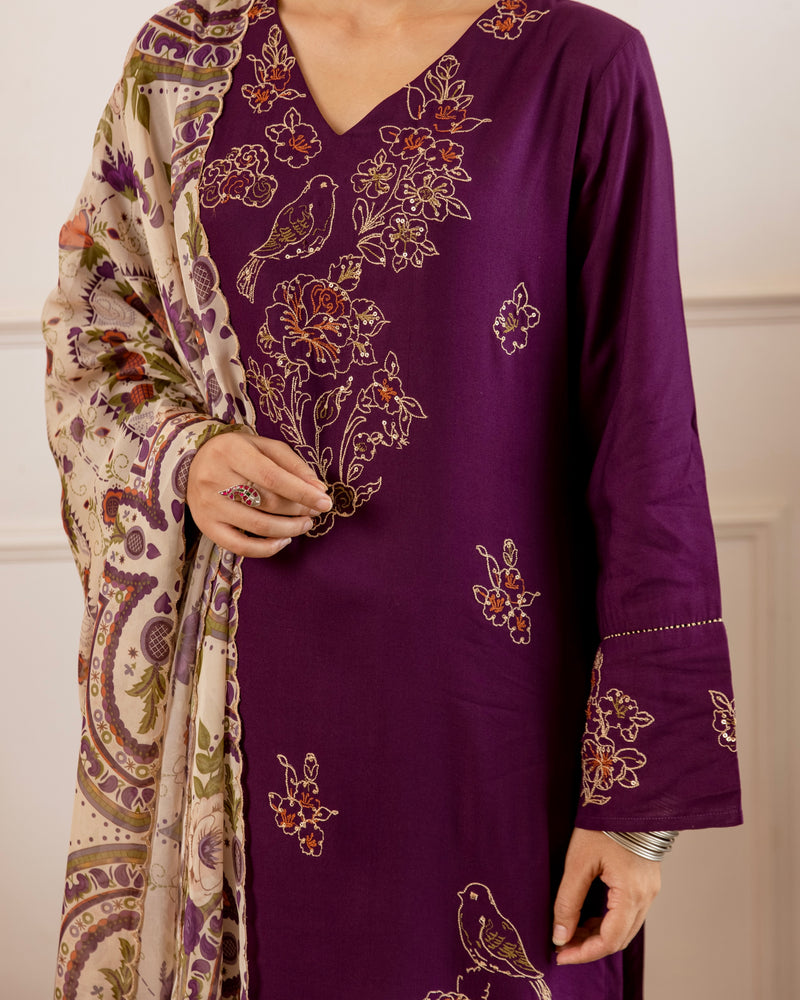 Mulberry Bloom Mist Threadwork Cotton Suit