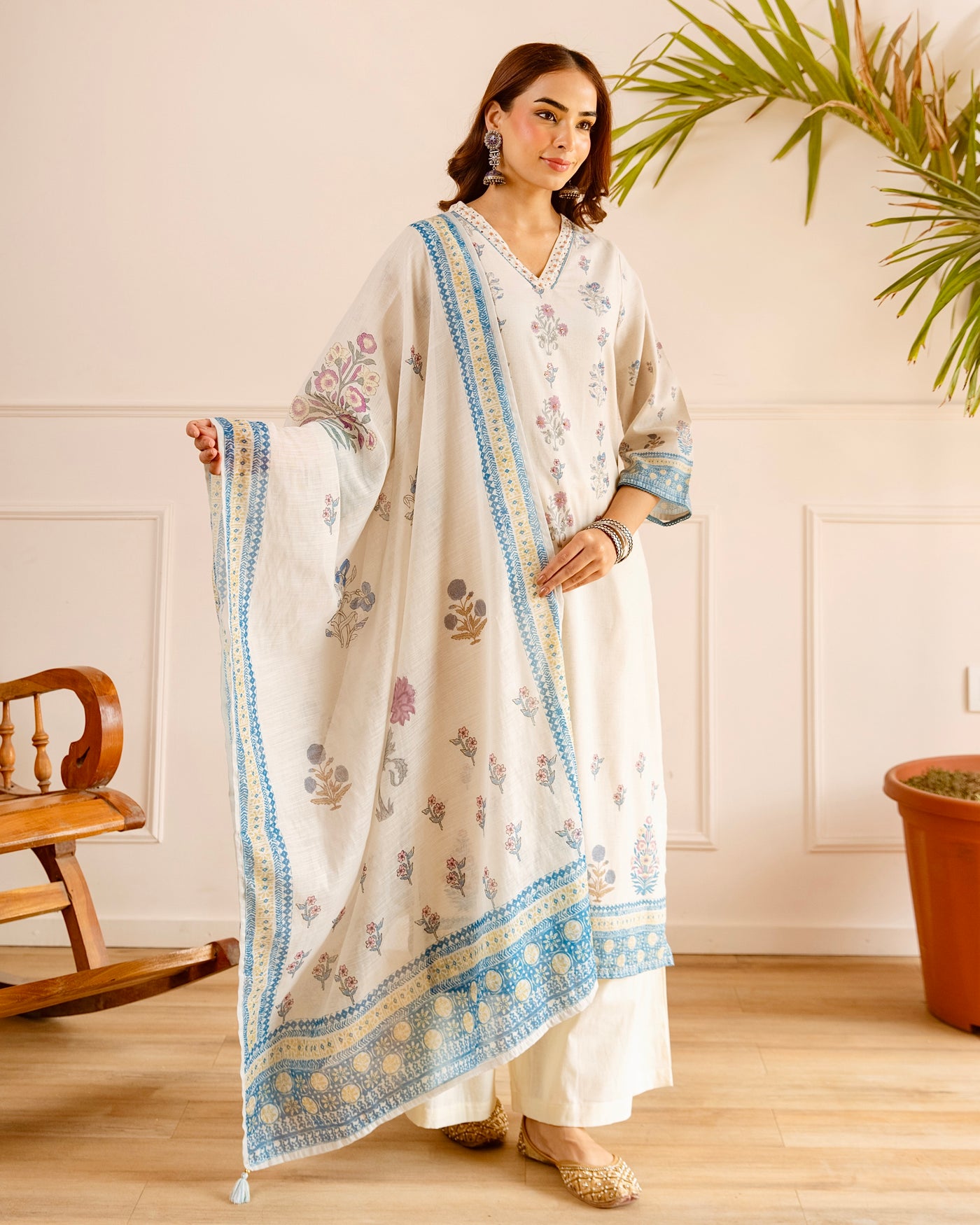 Ivory Blue Pastel Garden Linen Suit