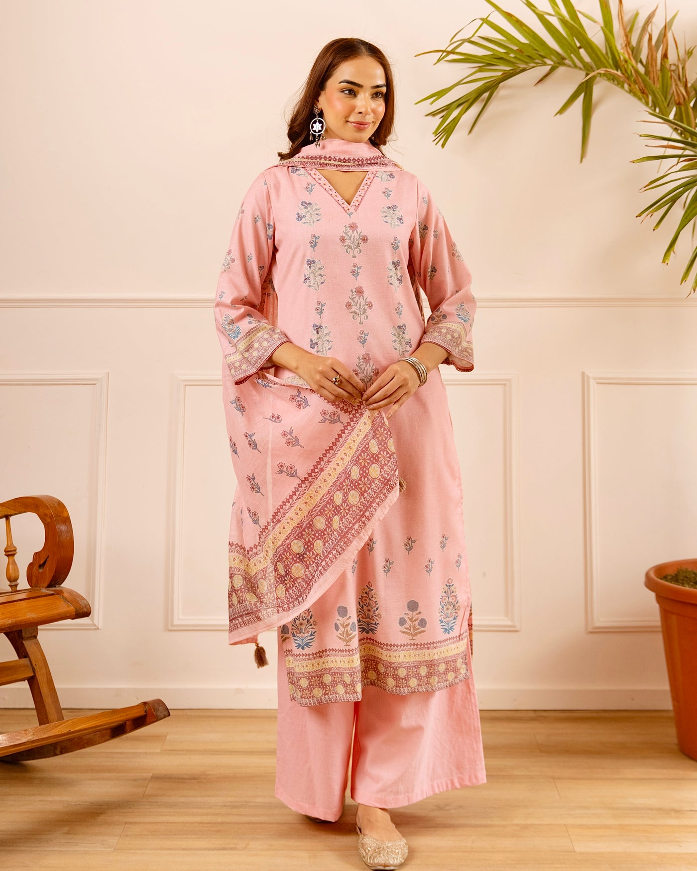 Gulabi Rose Pastel Garden Linen Suit