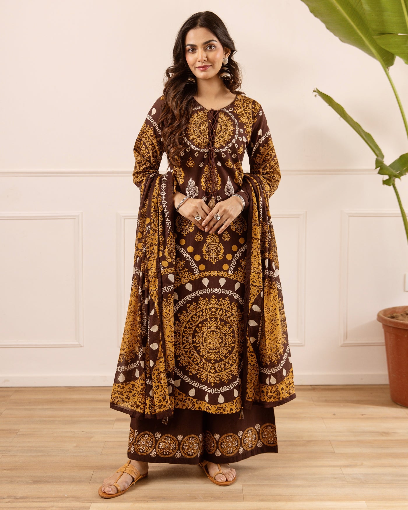 Mocha Mandala Muse Cotton Palazzo Suit
